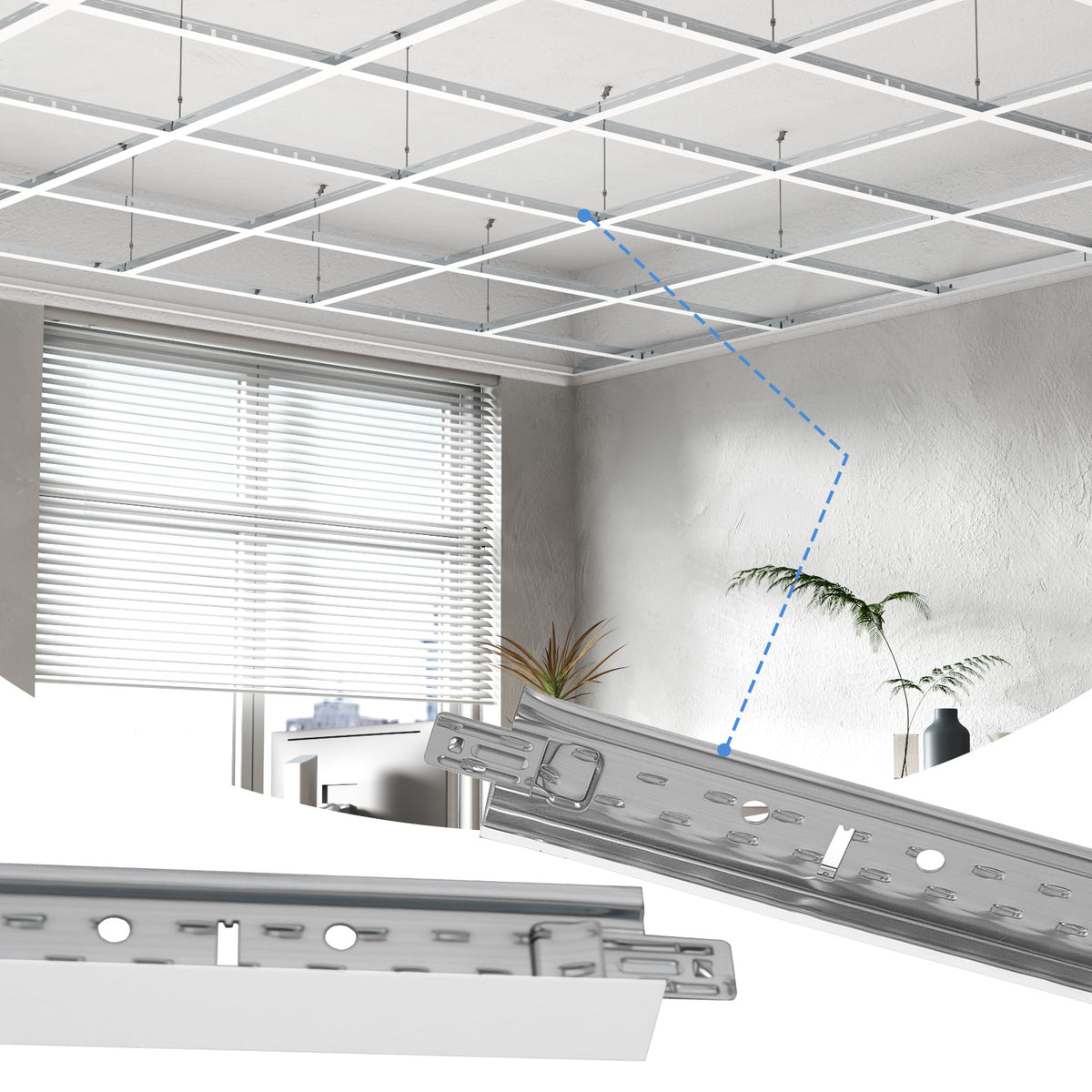 BaseNoir 6Ft Main Beam Cross Tee for Drop Ceiling Grid, Black & White Options