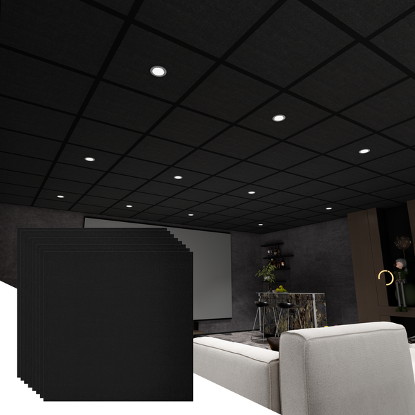 BaseNoir Black Polyester Fiber Acoustic Ceiling Tiles