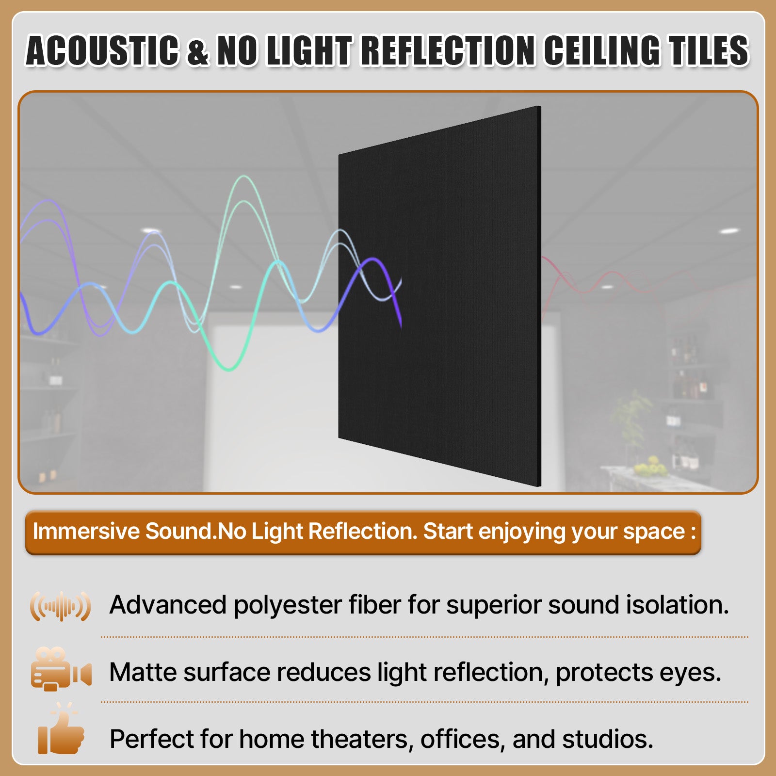 BaseNoir Black Polyester Fiber Acoustic Ceiling Tiles