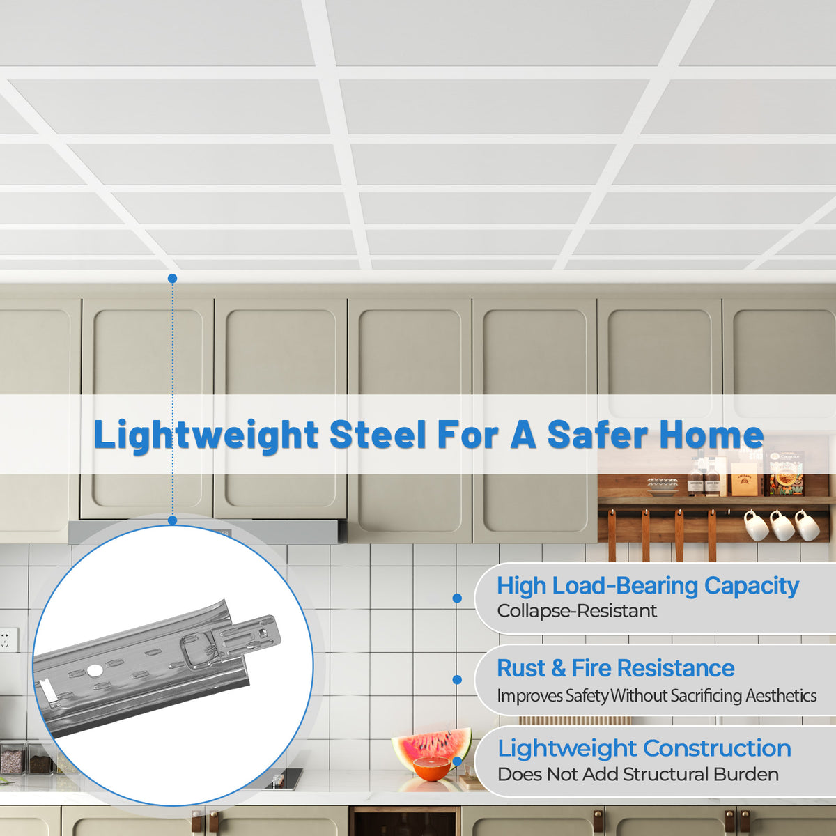 BaseNoir 6Ft Main Beam Cross Tee for Drop Ceiling Grid, Black & White Options
