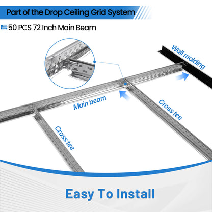 BaseNoir 6Ft Main Beam Cross Tee for Drop Ceiling Grid, Black & White Options