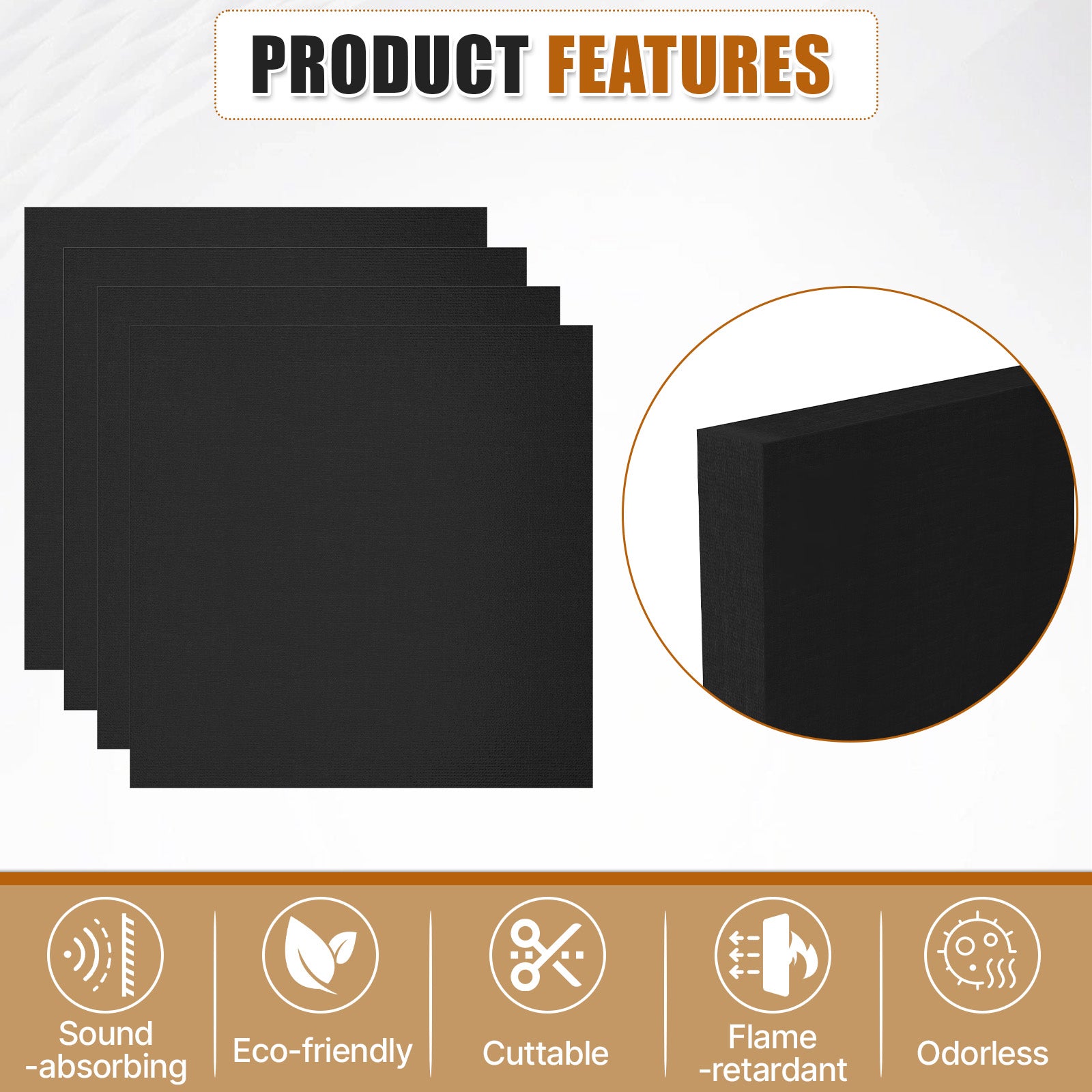 BaseNoir Black Polyester Fiber Acoustic Ceiling Tiles