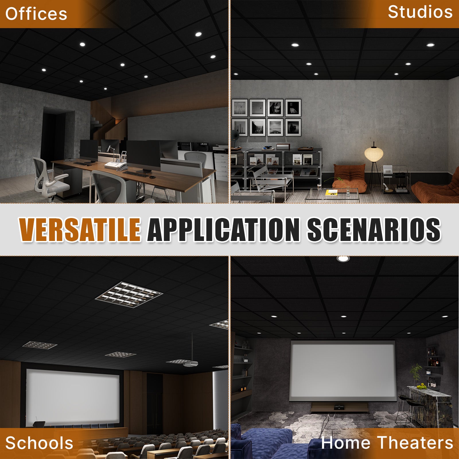 BaseNoir Black Polyester Fiber Acoustic Ceiling Tiles
