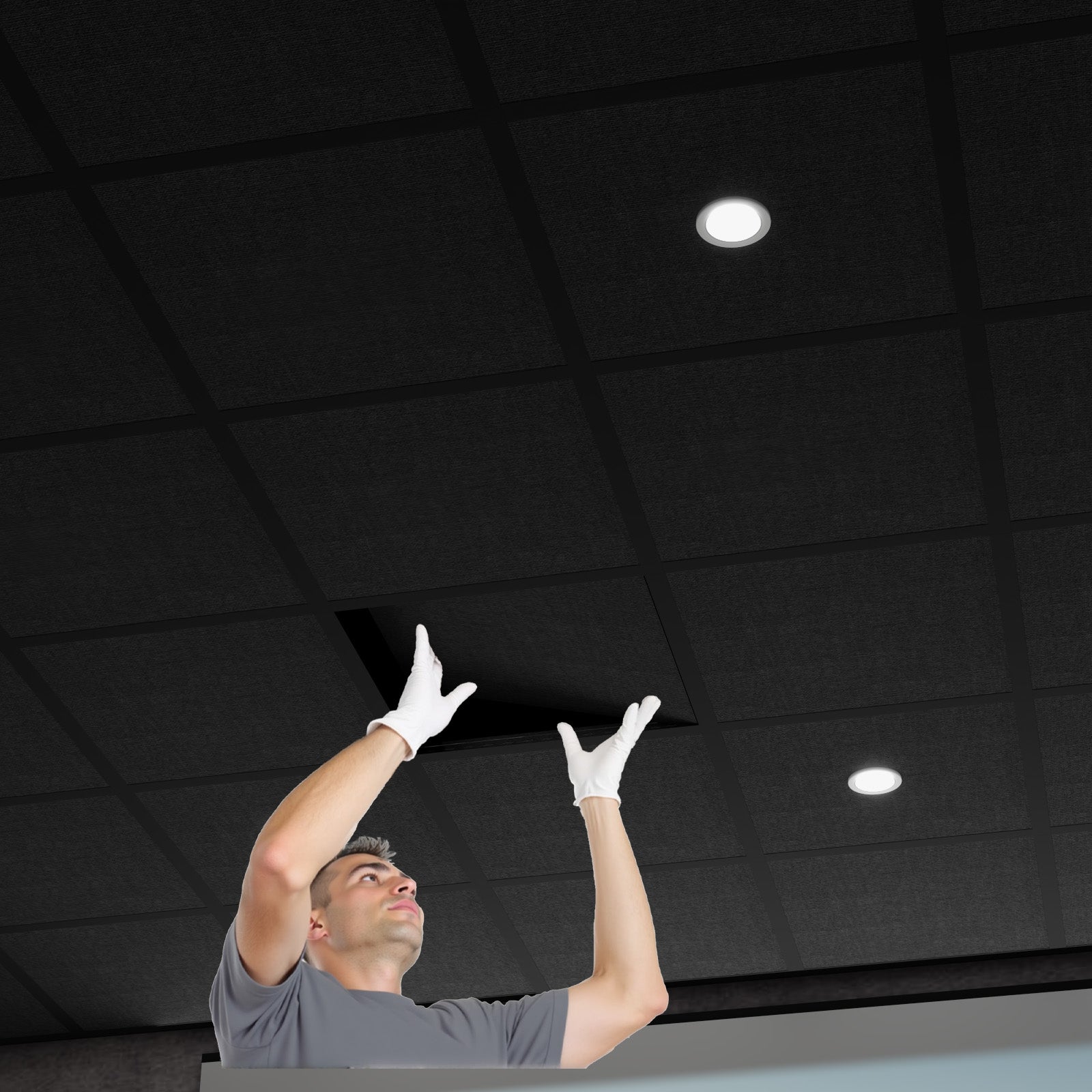 BaseNoir Black Polyester Fiber Acoustic Ceiling Tiles