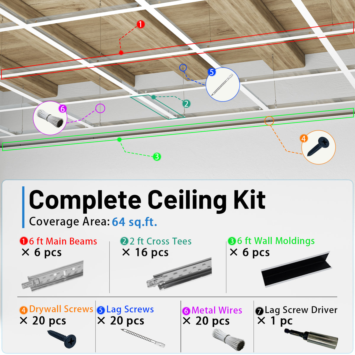 BaseNoir Drop Ceiling Grid System Complete Kit, Black & White Options