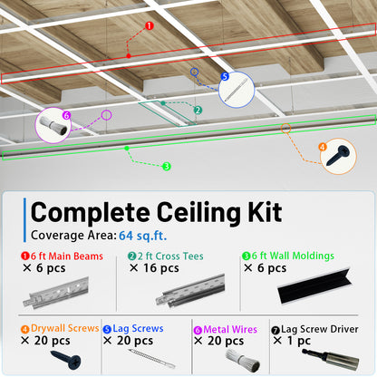 BaseNoir Drop Ceiling Grid System Complete Kit, Black & White Options