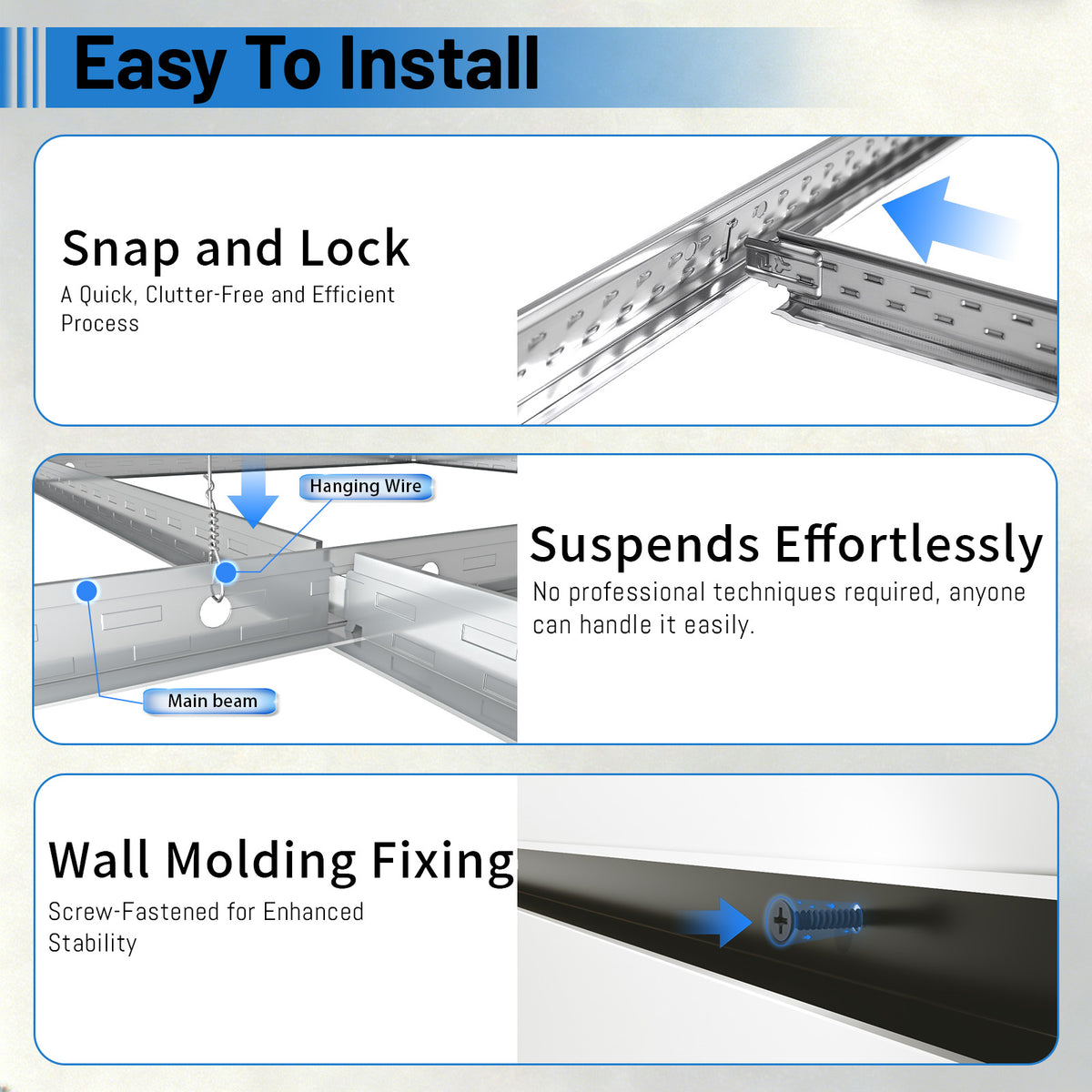BaseNoir Drop Ceiling Grid System Complete Kit, Black & White Options