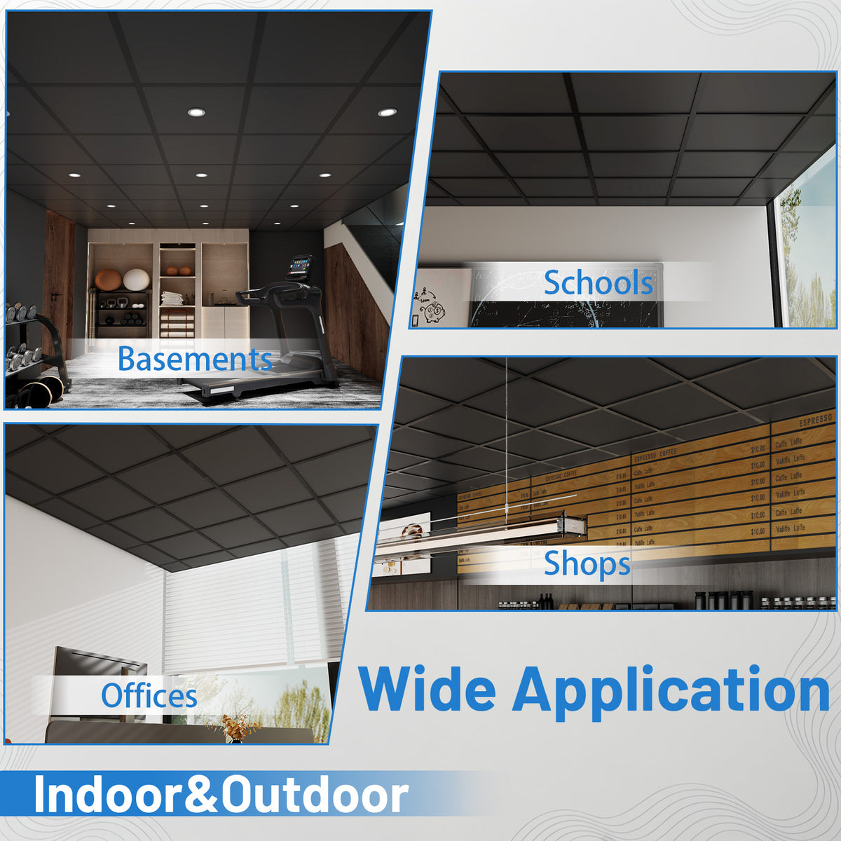 BaseNoir Drop Ceiling Grid System Complete Kit, Black & White Options
