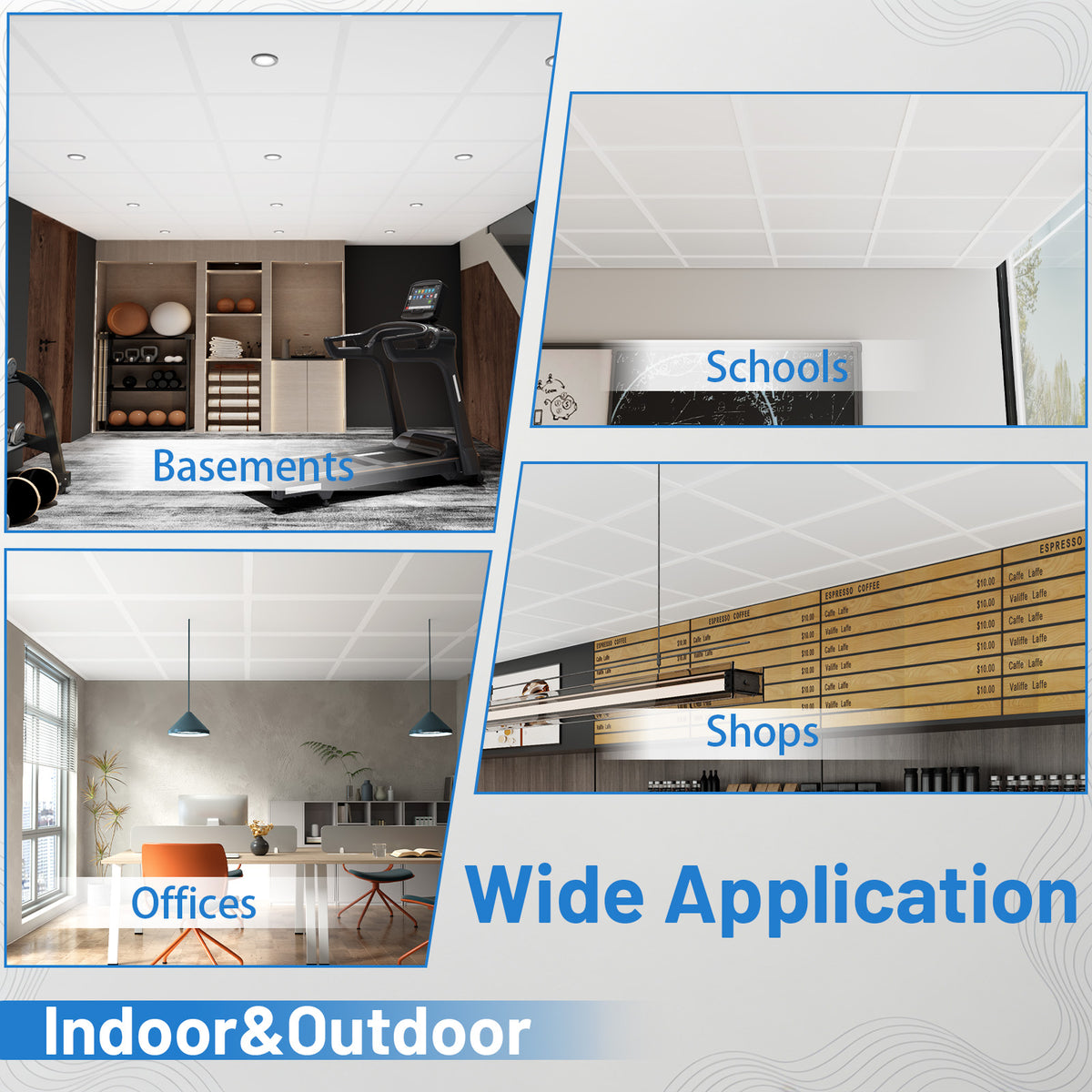 BaseNoir Drop Ceiling Grid System Complete Kit, Black & White Options