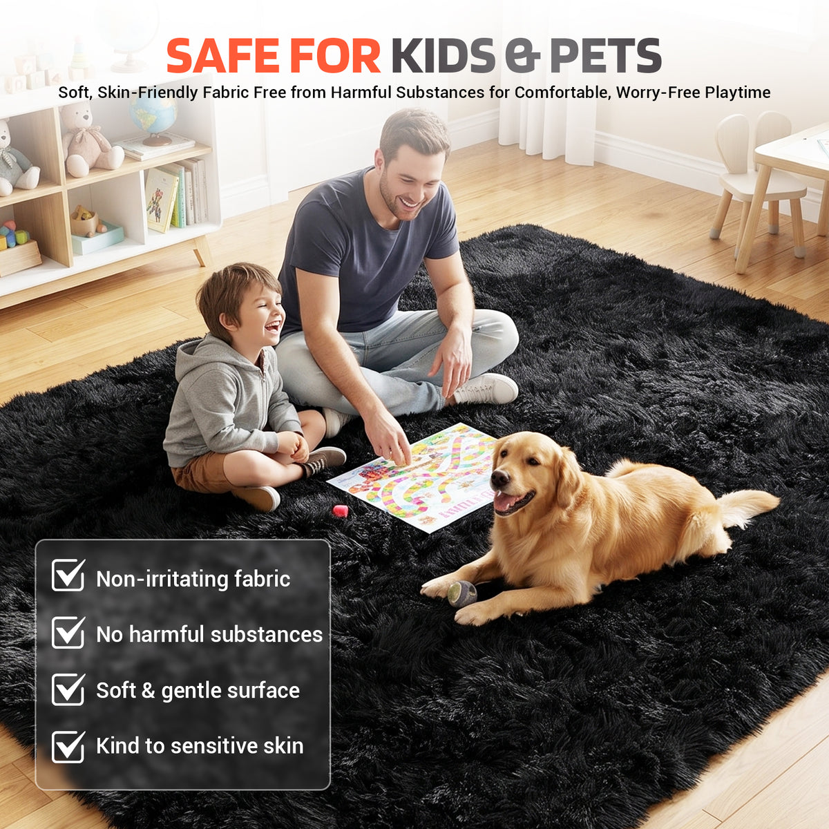 BaseNoir Shag Area Rug for Home Theater, Living Room & Bedroom