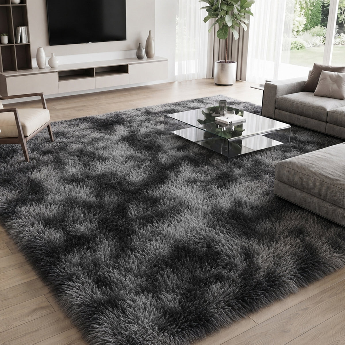 BaseNoir Shag Area Rug for Home Theater, Living Room & Bedroom