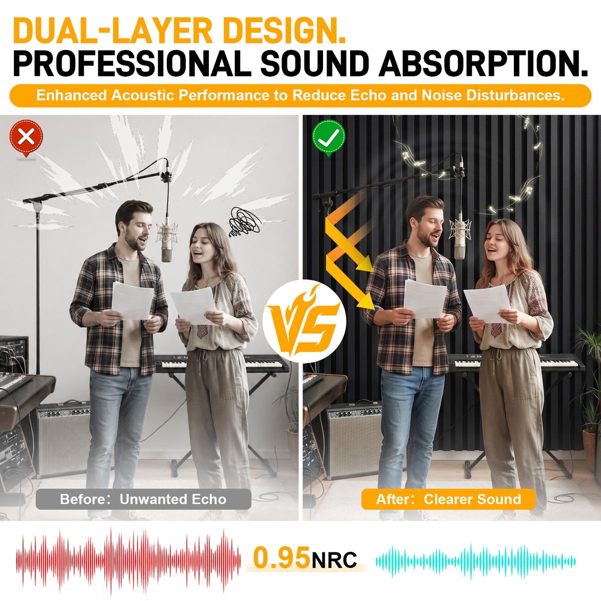 BaseNoir Dual-Layer 0.72" Thickened Acoustic Wall Panels
