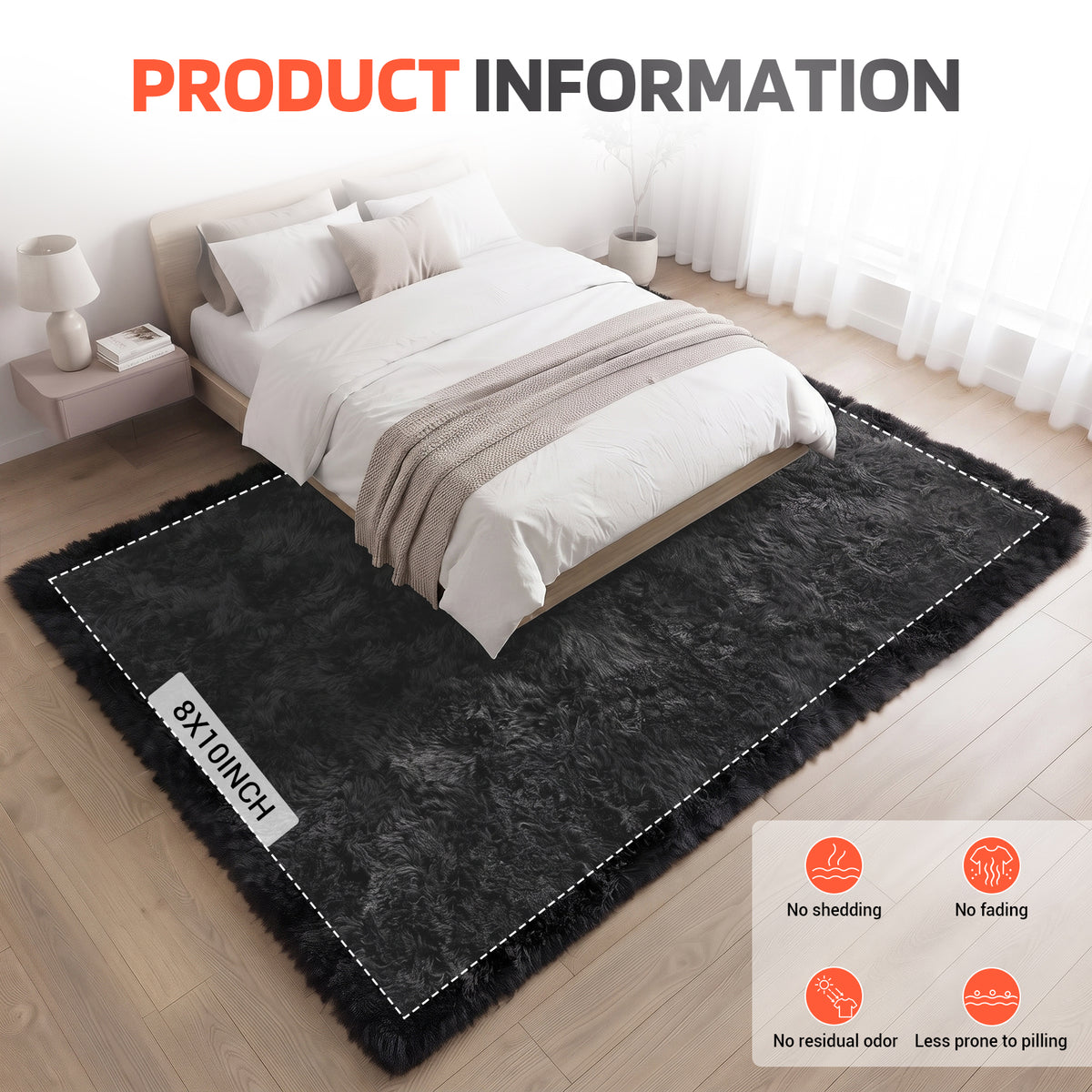 BaseNoir Shag Area Rug for Home Theater, Living Room & Bedroom