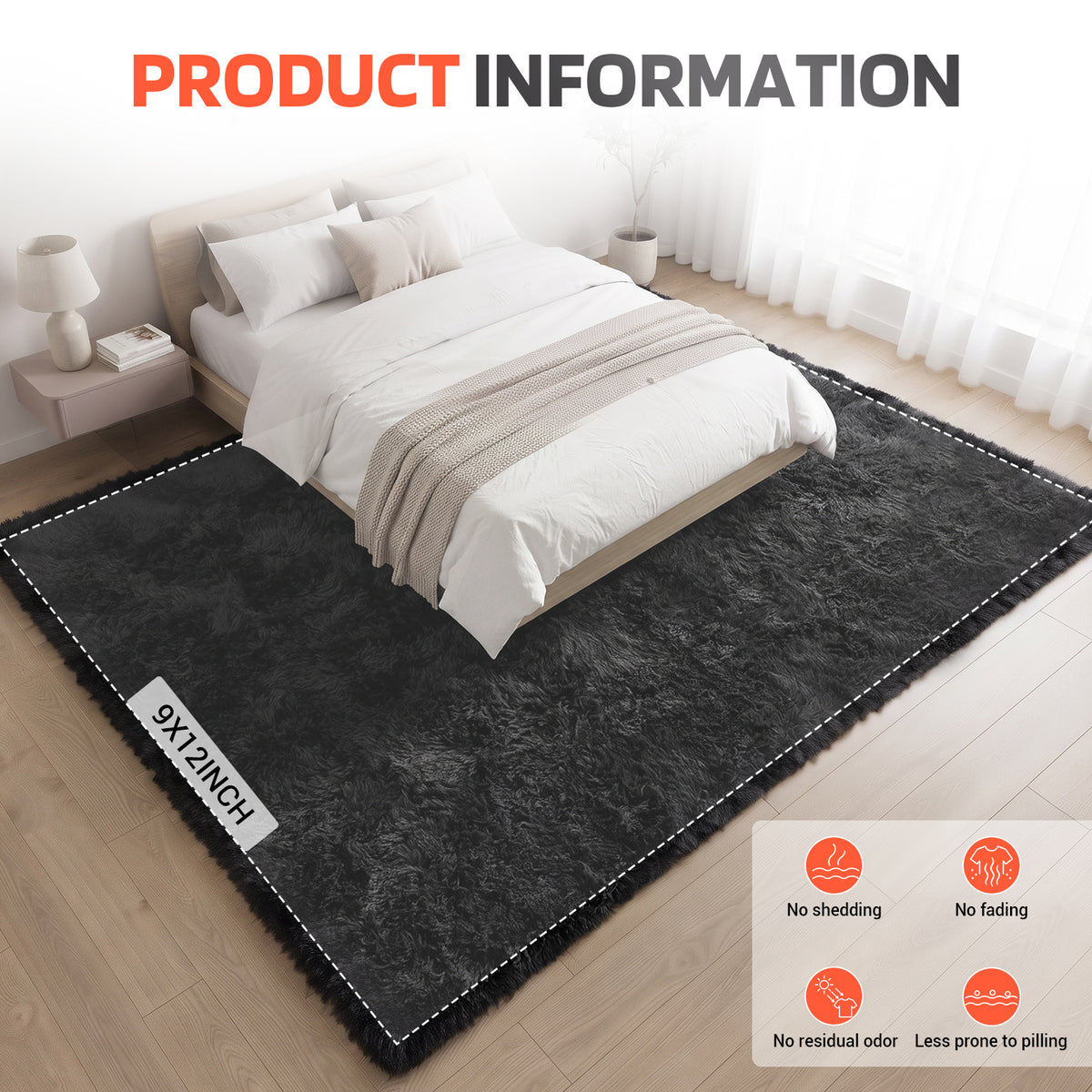 BaseNoir Shag Area Rug for Home Theater, Living Room & Bedroom