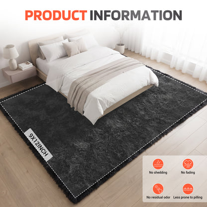 BaseNoir Shag Area Rug for Home Theater, Living Room & Bedroom