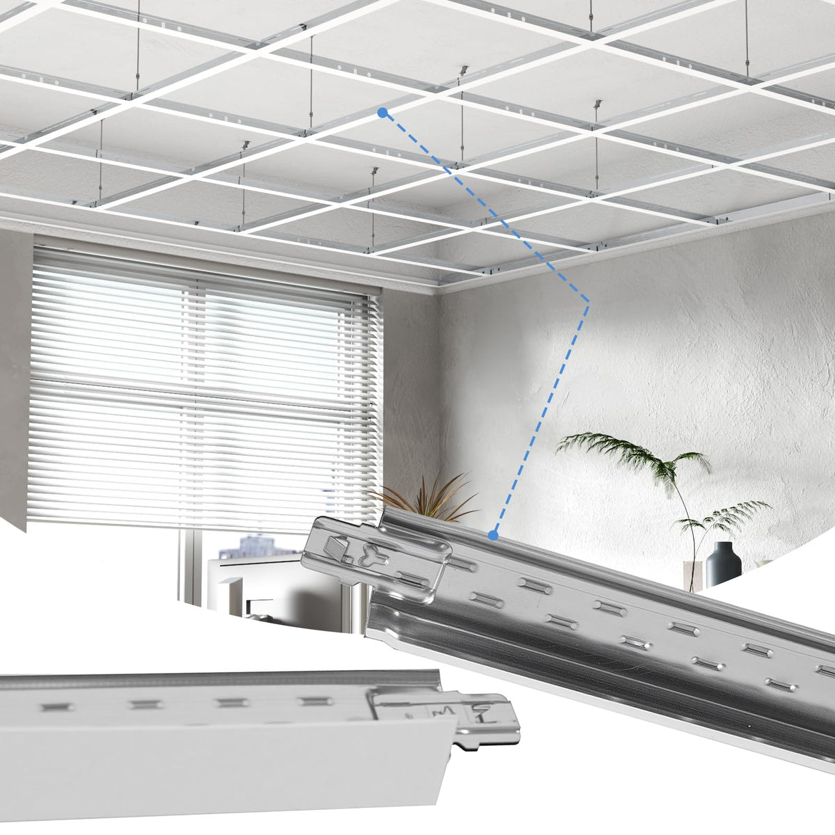 BaseNoir 2Ft Cross Tee Drop Ceiling Grid System, Black & White Options