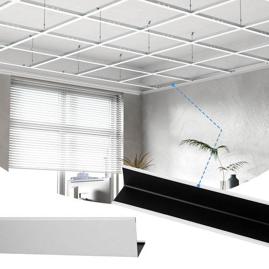 BaseNoir 6Ft Wall Molding Trim for Drop Ceiling Grid System, Black & White Options