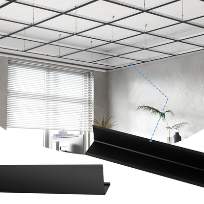 BaseNoir 6Ft Wall Molding Trim for Drop Ceiling Grid System, Black & White Options