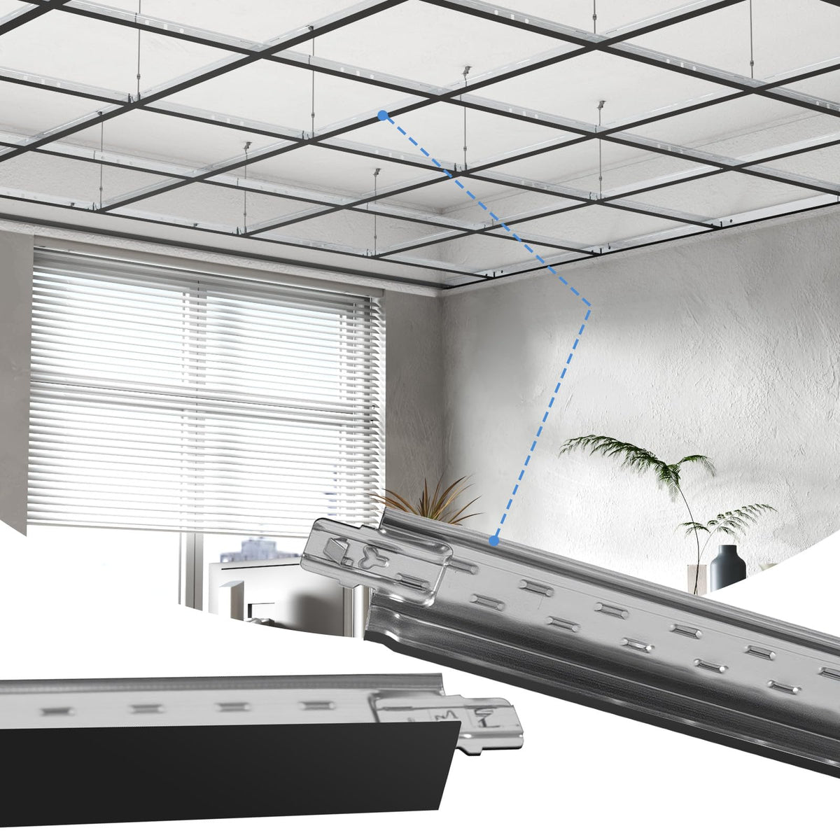 BaseNoir 2Ft Cross Tee Drop Ceiling Grid System, Black & White Options