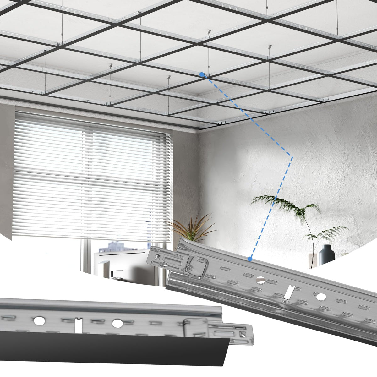 BaseNoir 6Ft Main Beam Cross Tee for Drop Ceiling Grid, Black & White Options