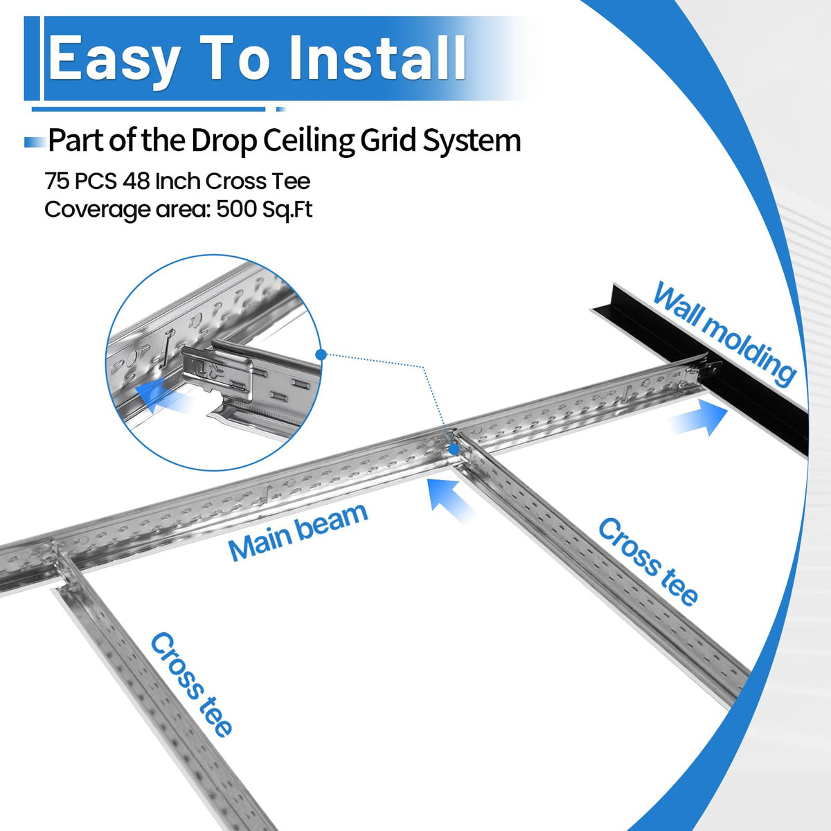 BaseNoir 2Ft Cross Tee Drop Ceiling Grid System, Black & White Options