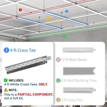 BaseNoir 2Ft Cross Tee Drop Ceiling Grid System, Black & White Options