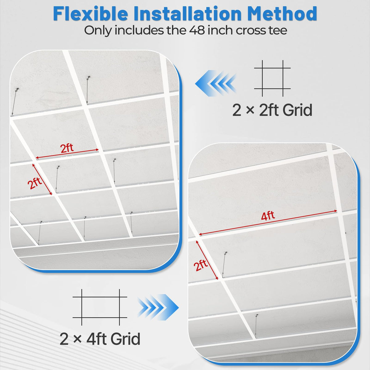 BaseNoir 2Ft Cross Tee Drop Ceiling Grid System, Black & White Options